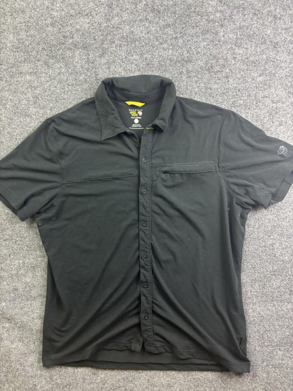 Mountain Hardwear Shirt Mens Large Black Short Sleeve Button Front Stretch